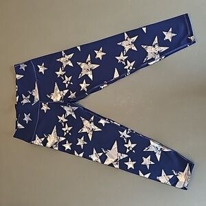 LAST CALL - Aerie Leggings, Navy Blue with Silver Metallic Stars, Size Large
